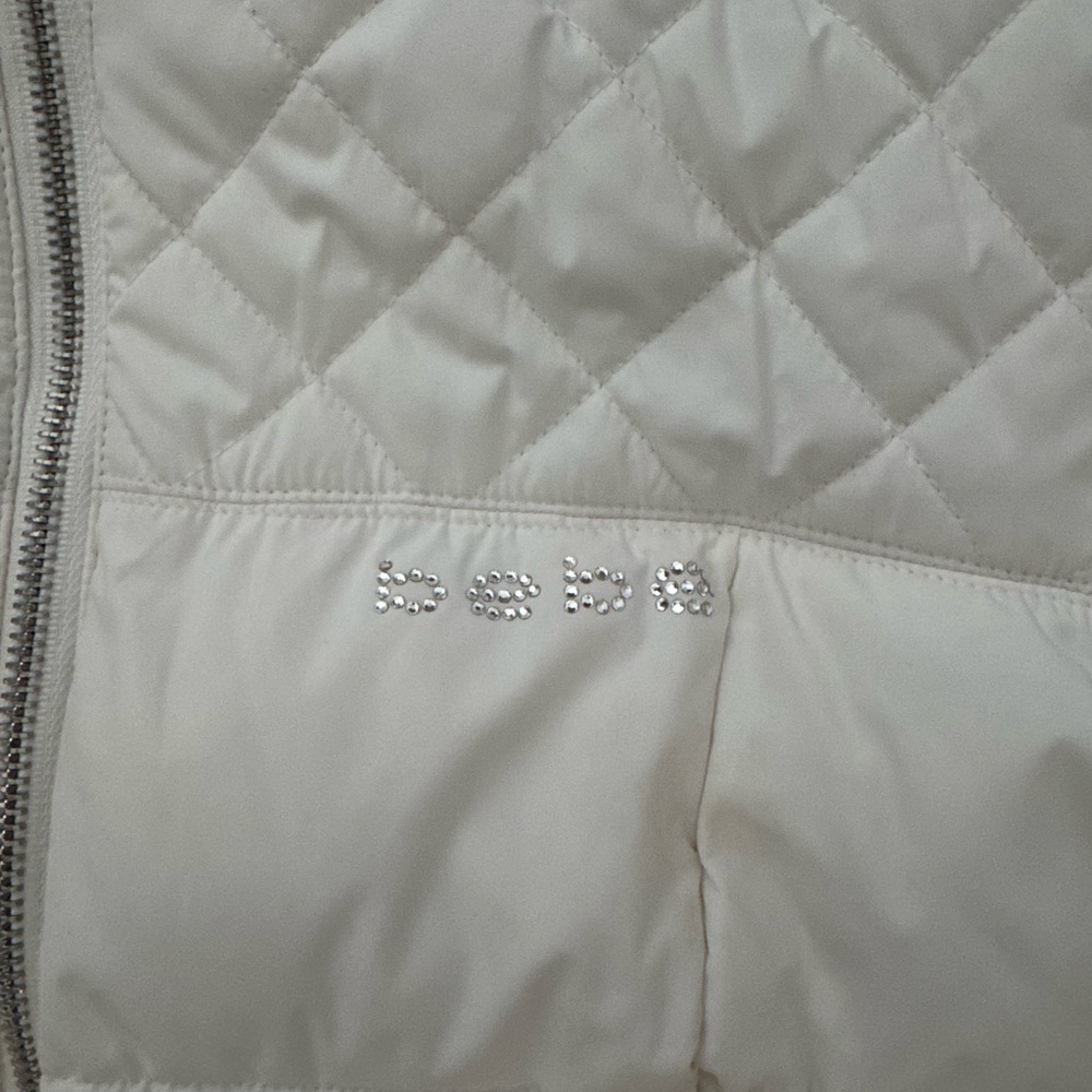 BeBe White Fur hood zip up puffer with rhinestones - Picture 2 of 5